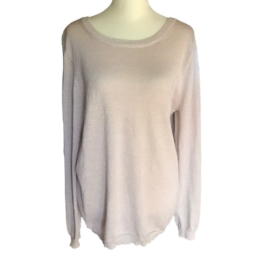 SIONI Shirt Womens Medium* Metallic‎ Thread Long Sleeve Crew Neck Deep V Back